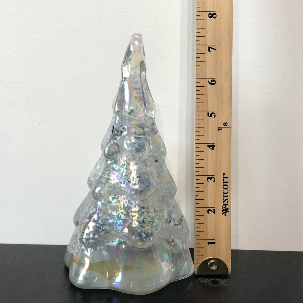 Vintage 7.5 Balos Hand Blown Art Glass AB Aura Iridescence Snow Christmas Tree - Picture 3 of 12